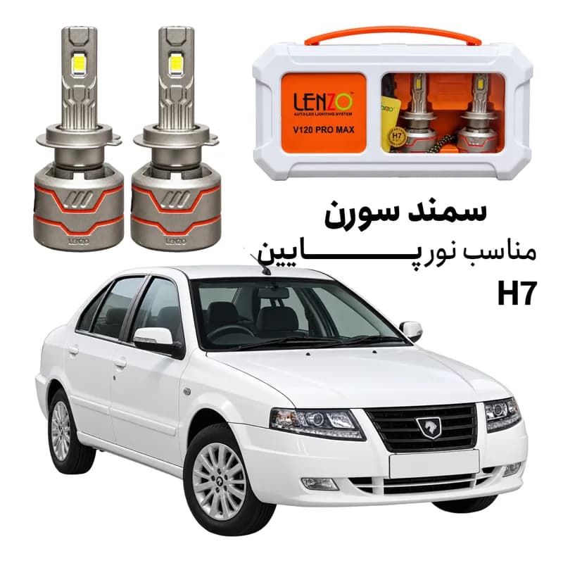 هدلایت لنزو V120 Pro Max پایه H7 مناسب نور پایین سمند سورن