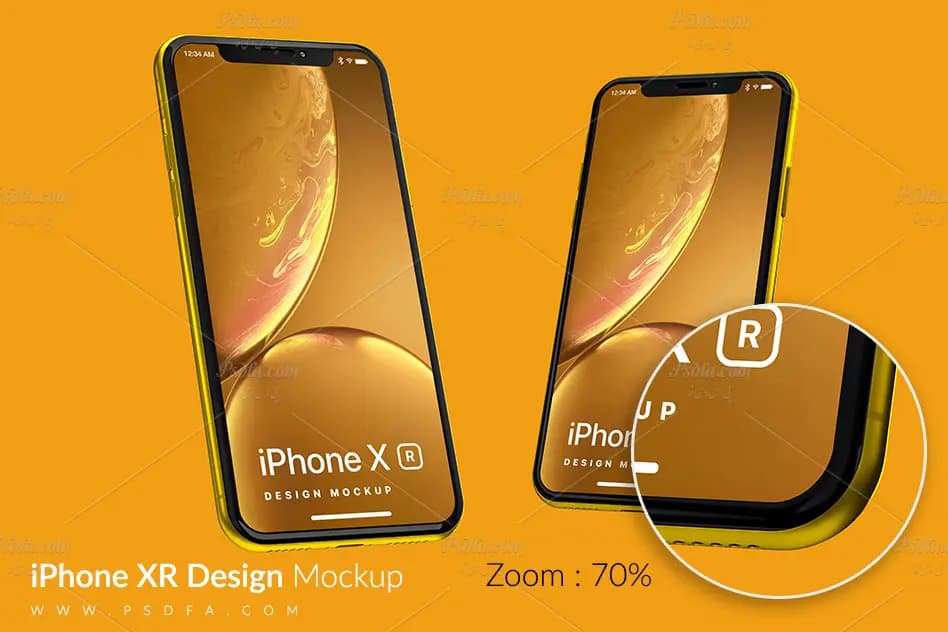 موکاپ آیفون ایکس آر به صورت لایه باز برای فتوشاپ iPhone XR Mockup — تصویر ۲