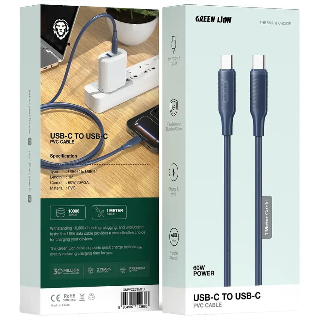 کابل شارژ USB-C به USB-C گرین لاین مدل PVC Cable
