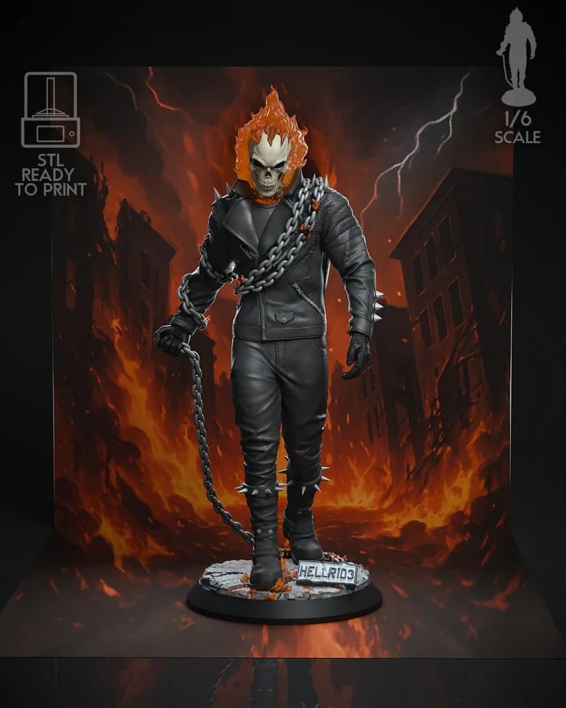 🔥💀 فیگور گوست رایدر (Ghost Rider) مارول | ارتفاع 40 سانتیمتر | جنس PLA+
