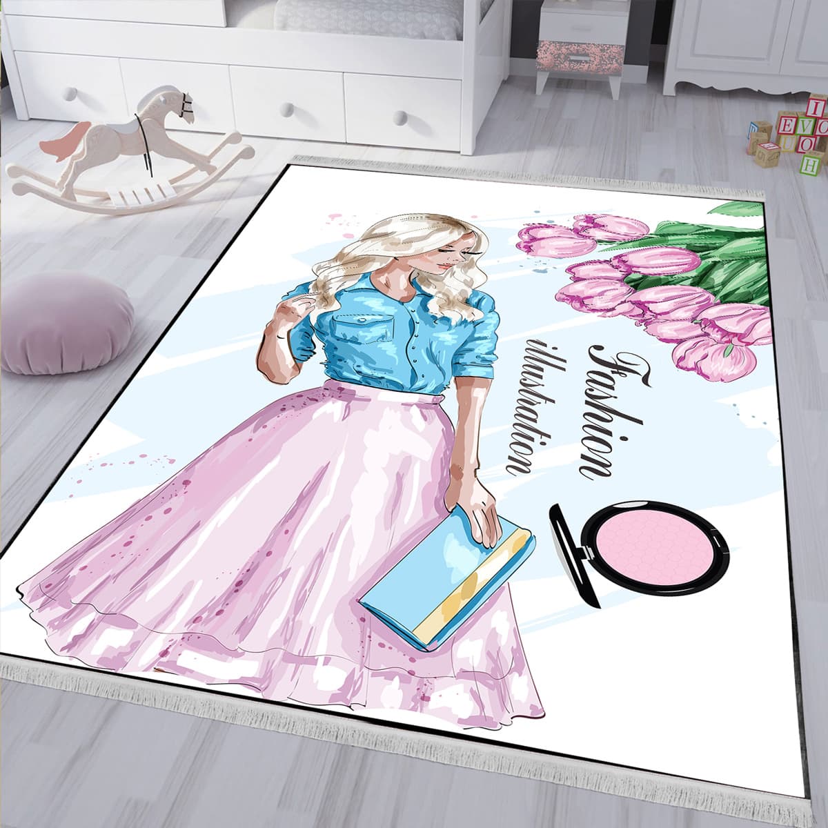 فرش فانتزی طرح دختر دامن صورتی SM-34501b