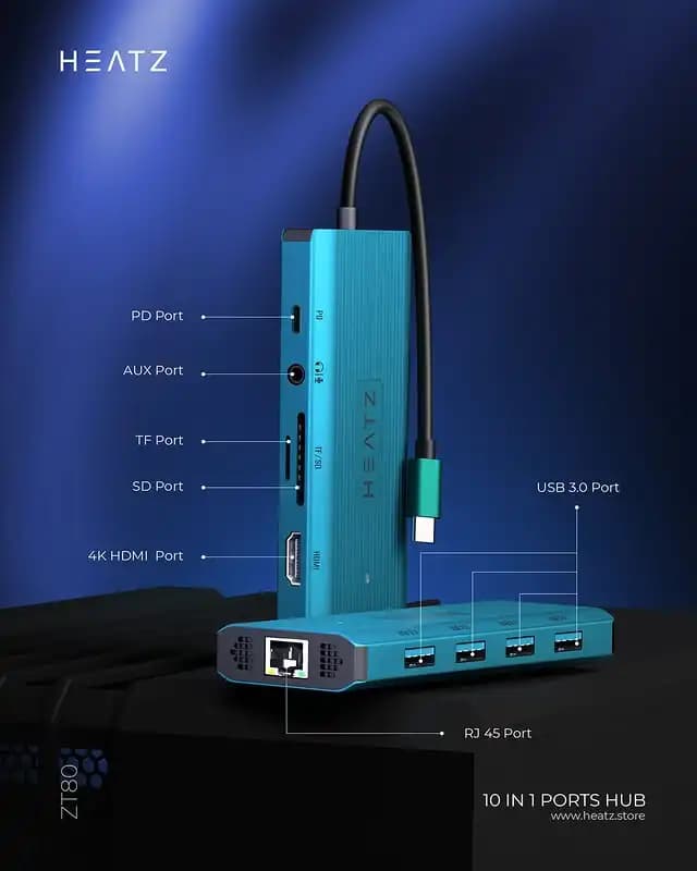 هاب تایپ سی هیتز 10 پورت مدل HEATZ ZT80