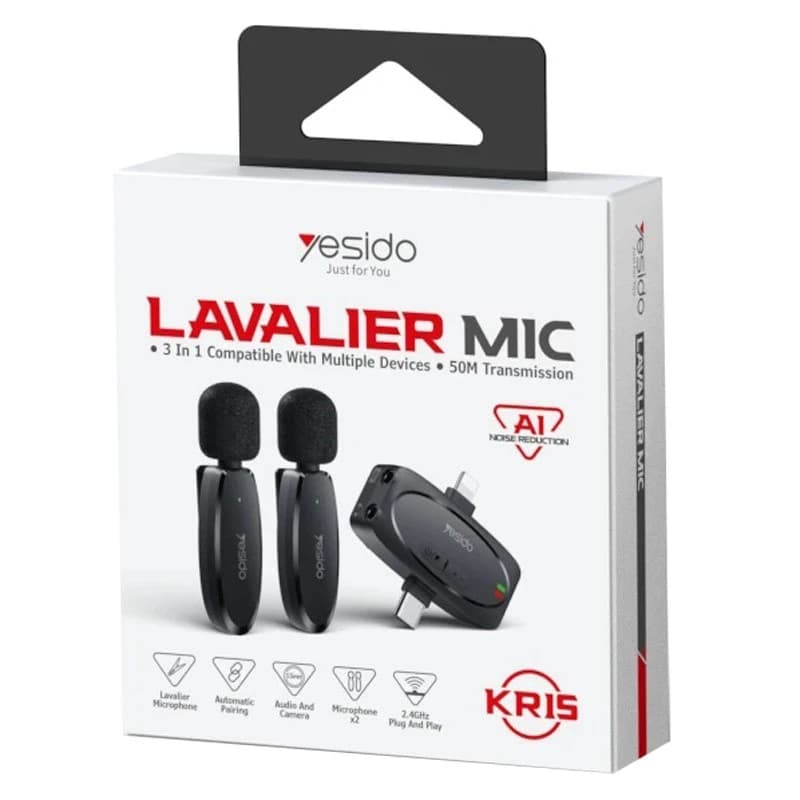 میکروفون یقه ای بی سیم دوتایی یسیدو KR15 Type-C / Lightning — تصویر ۳