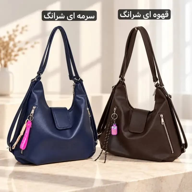 کیف دو کاره دستی و کوله پشتی دخترانه چرم مصنوعی روزمره مدرسه و دانشگاه ابعاد 36 در 35 سانتیمتر — تصویر ۵