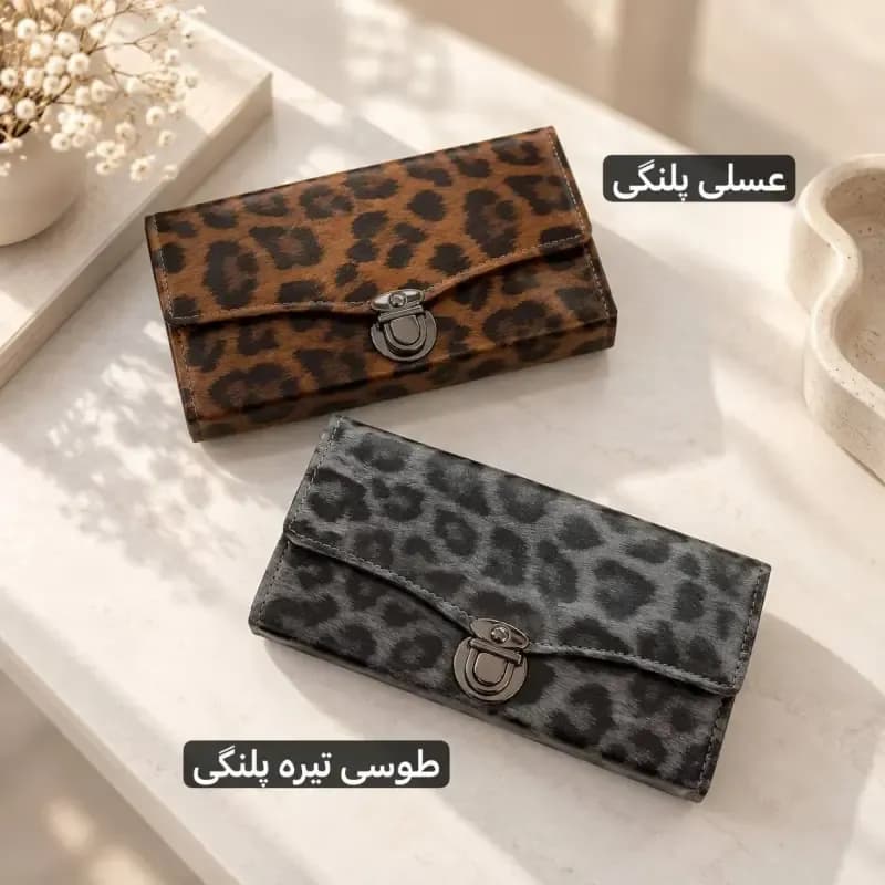 کیف پول چرم مصنوعی زنانه مدل جیب دار با قفل و جاکارتی ابعاد 20 در 10 سانتی متر — تصویر ۵