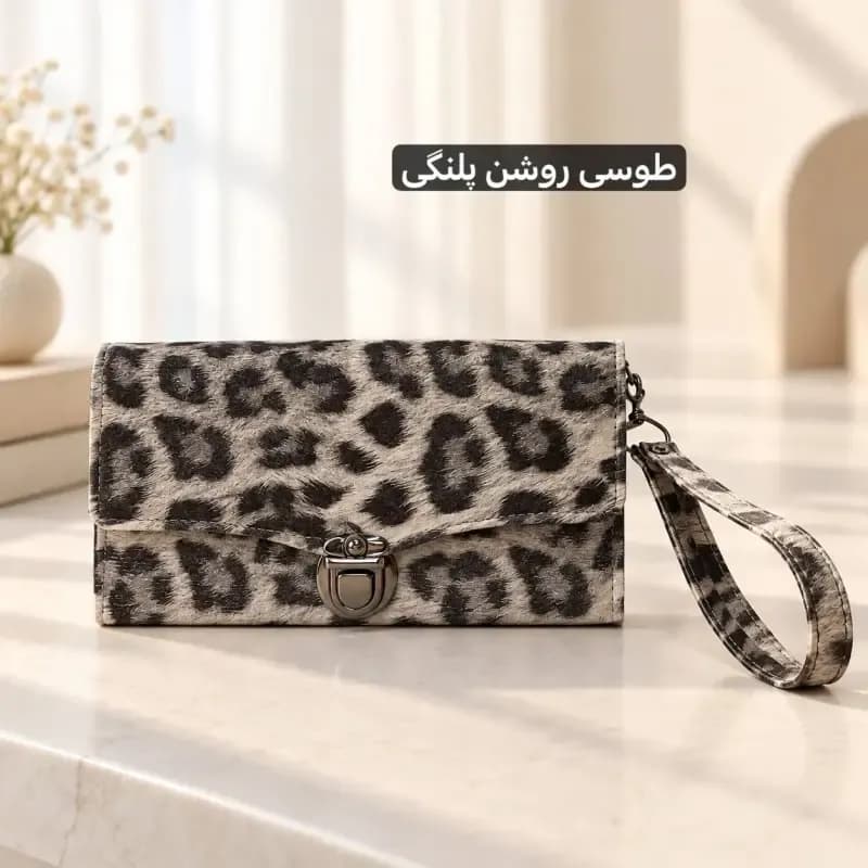 کیف پول چرم مصنوعی زنانه مدل جیب دار با قفل و جاکارتی ابعاد 20 در 10 سانتی متر — تصویر ۶