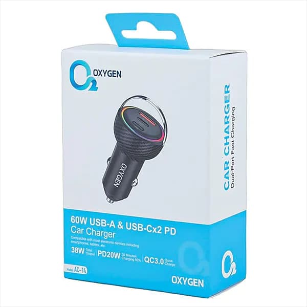 شارژر فندکی 60 وات (2PD و QC3.0) اکسیژن مدل AC-14 — تصویر ۲