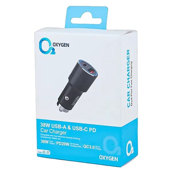 شارژر فندکی 38 وات (PD20W و QC3.0) اکسیژن مدل AC-07 — تصویر ۲