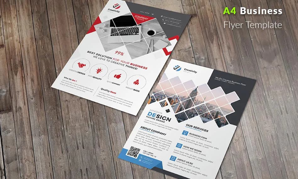 طرح لایه باز تراکت بیزینس و کسب و کار با فرمت PSD در سایز و ابعاد A4