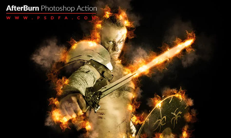 اکشن فتوشاپ ایجاد افکت آتش بر روی عکس و تصاویر Afterburn Photoshop Action