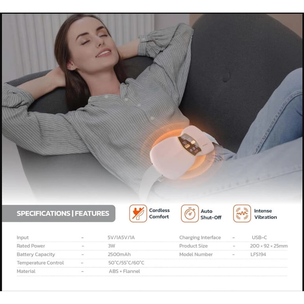 ماساژور حرارتی قاعدگی Porodo مدل Cordless Heat Wave PDLFST194PK – صورتی (گارانتی 6 ماهه شرکتی) — تصویر ۳