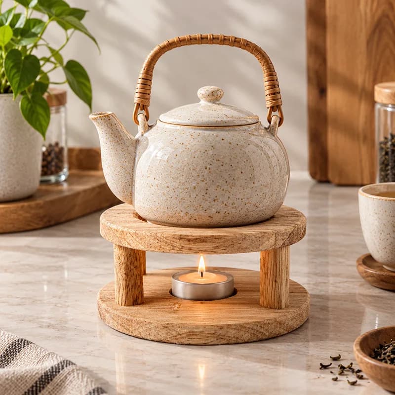 وارمر قوری گرد چوبی