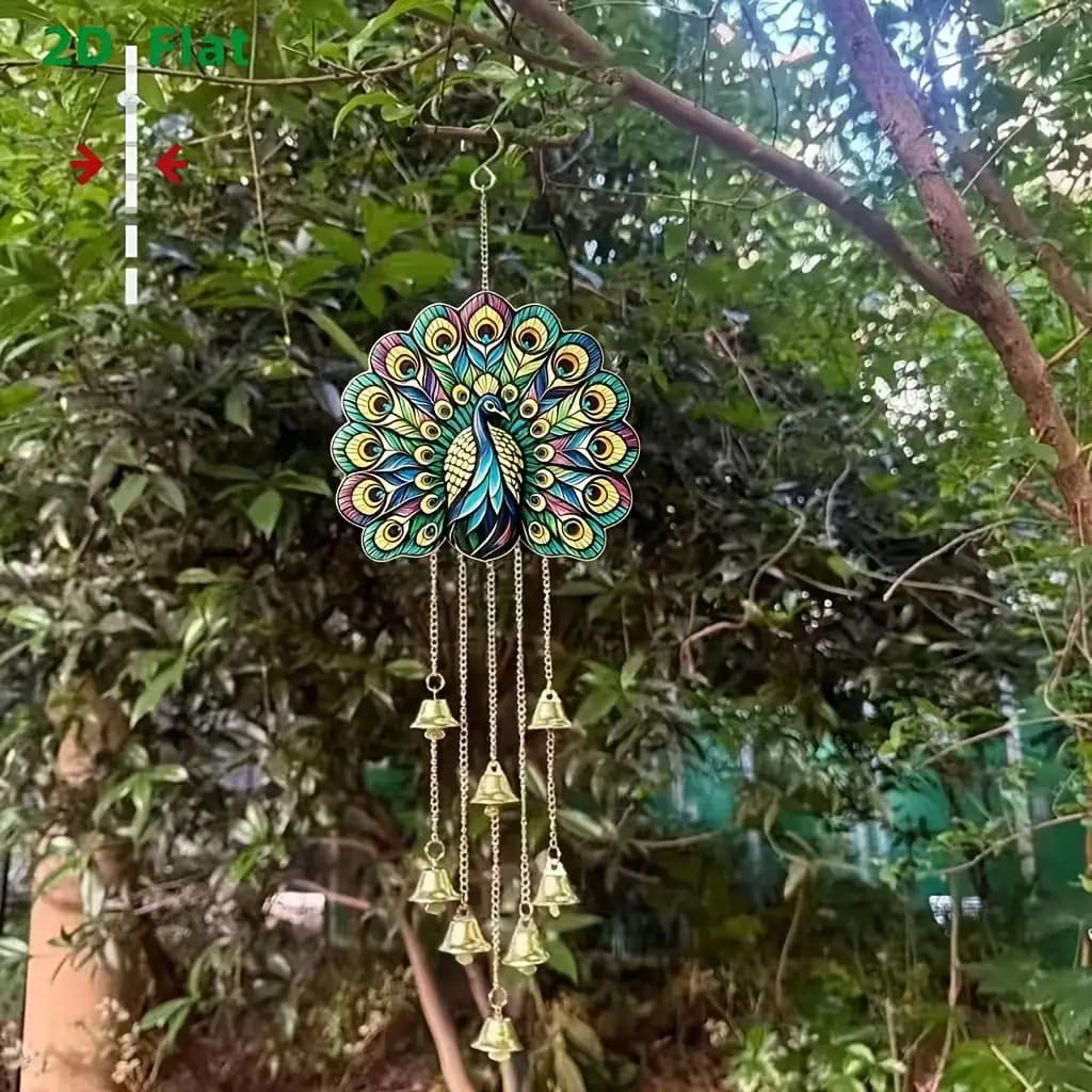 آویز بادزنگ طرح طاووس با ۸ زنگوله فلزی