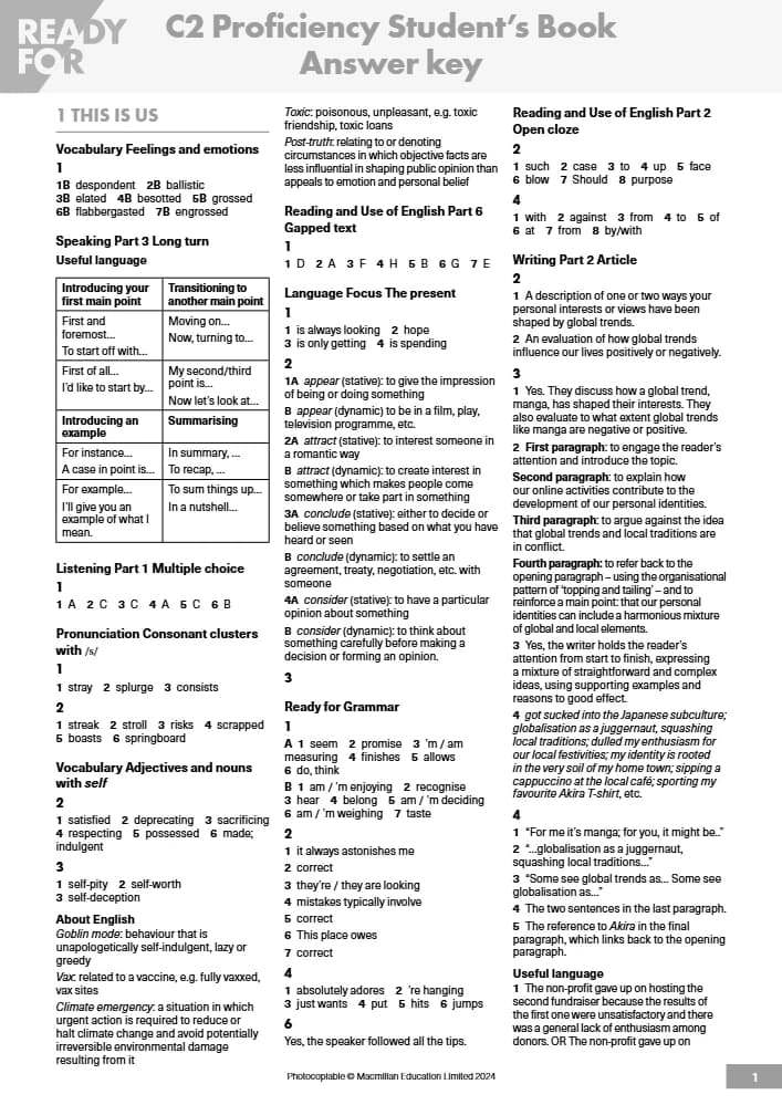 دانلود کتاب پاسخنامه کتاب دانش آموز ردی فور سی۲ (Ready for C2 Student’s Book Keys) نسخه انگلیسی PDF