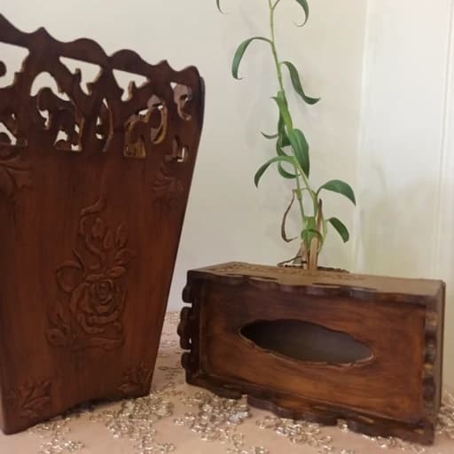 سطل و جا دستمال چوبی طرح منبت کامنا مدل 13144173