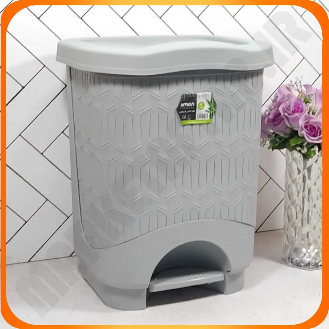 158052 سطل پدالی 4 گوش بزرگ بامبو طوسی لیمون