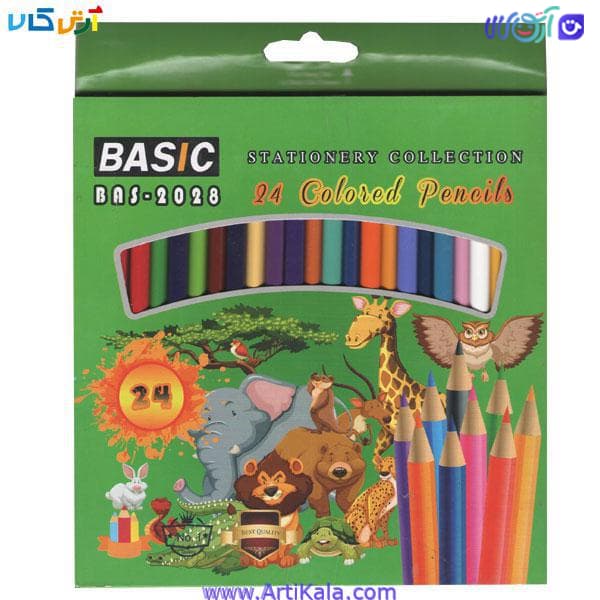 مداد رنگی 24 رنگ جعبه مقوایی بیسیک | BASIC