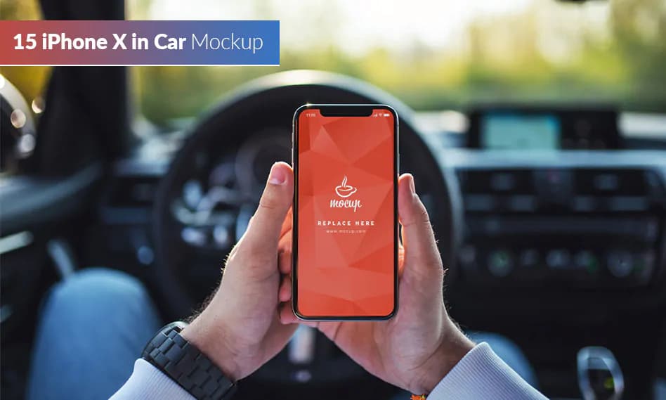 15 موکاپ آیفون ایکس در اتومبیل iPhone X in Car Mockup