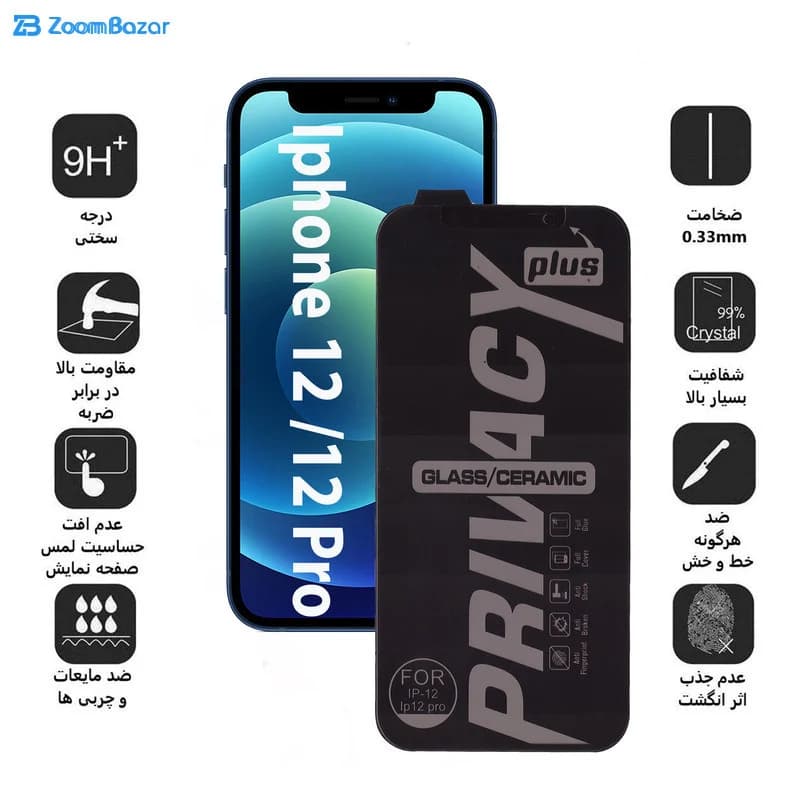 گلس سرامیکی حریم شخصی بوف مدل shield مناسب برای گوشی موبایل اپل Iphone 12 / Iphone 12 Pro — تصویر ۳