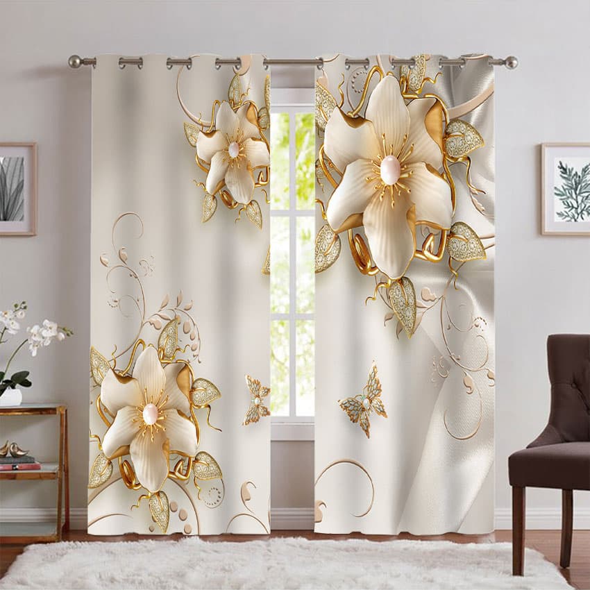 پرده پانچی سه بعدی گل طلایی PK-7570