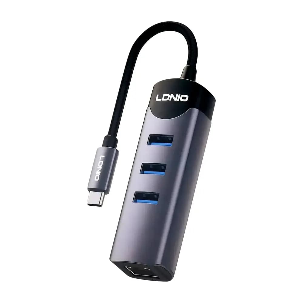 هاب 4 پورت تایپ سی الدینیو LDNIO DS-144C با 3 USB 3.0 و پورت شبکه