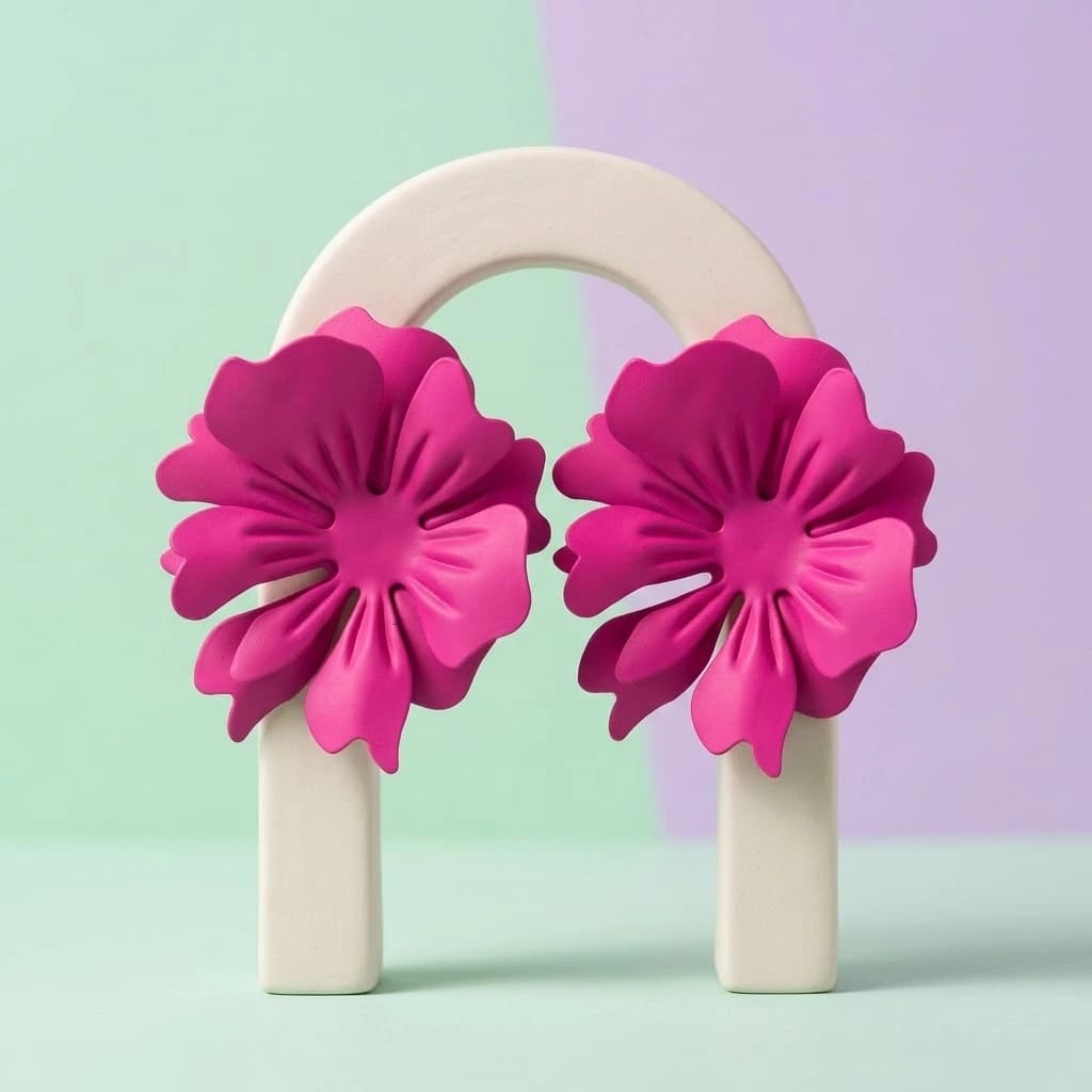 گوشواره گل مات درشت سرخابی