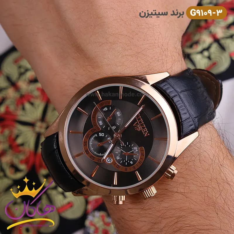 ساعت سیتیزن مردانه بند چرمی مدل G9109 رزگلد — تصویر ۲