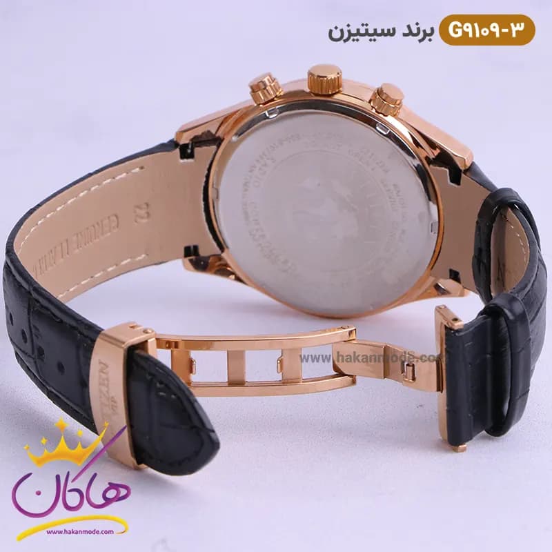 ساعت سیتیزن مردانه بند چرمی مدل G9109 رزگلد — تصویر ۳