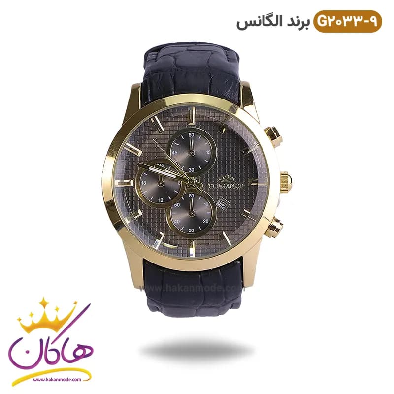 ساعت الگانس مردانه بند چرمی صفحه چارخونه مدل G2033