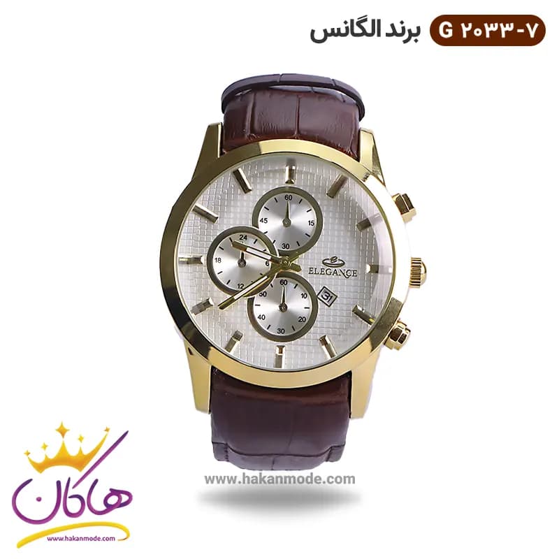ساعت الگانس مردانه بند چرمی صفحه سفید G2033/7