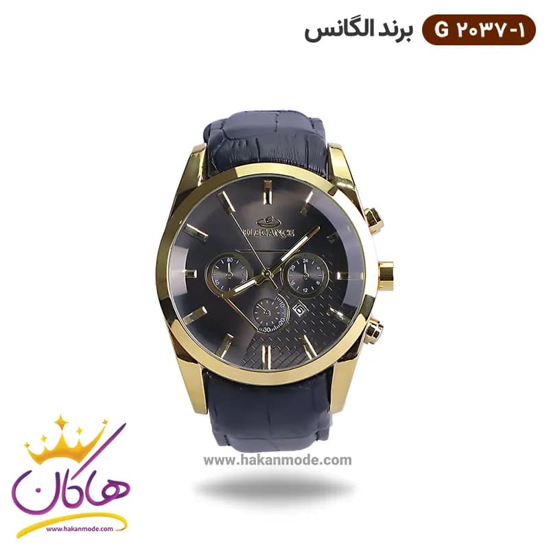 ساعت الگانس مردانه بند چرمی صفحه مشکی G2037/1