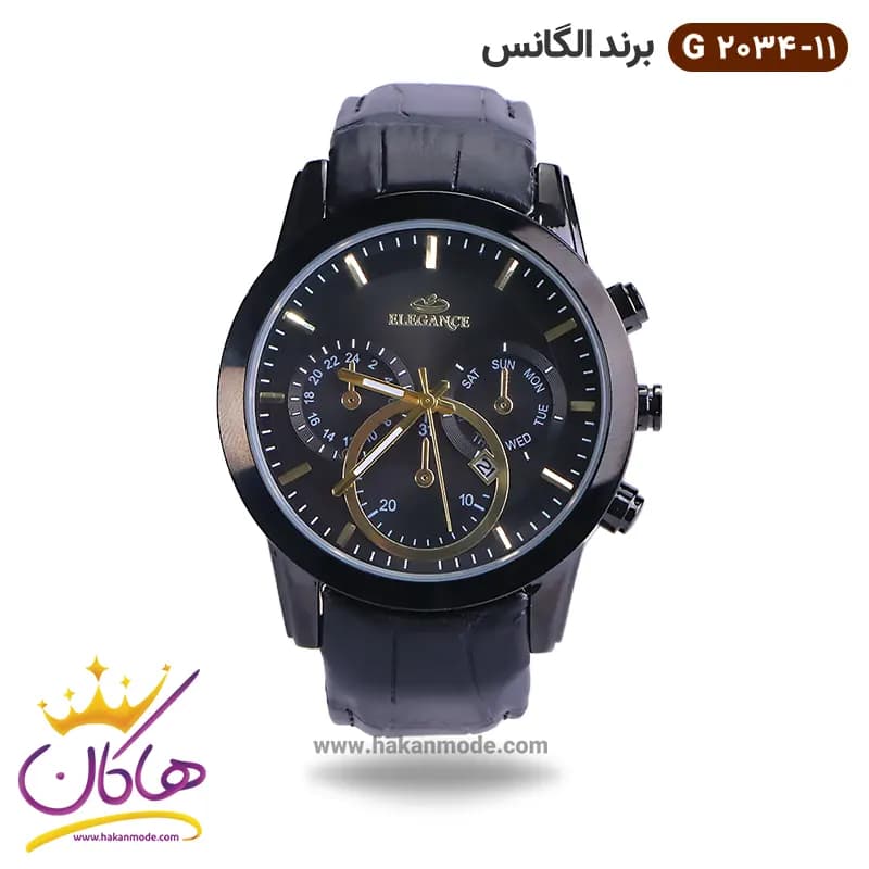 ساعت الگانس مردانه بند چرمی مشکی G2034/11