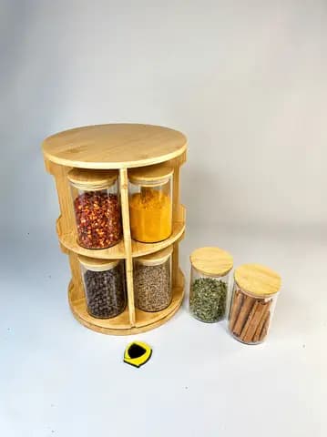 جا ادویه چرخشی دو طبقه بامبو پیرکس گرد