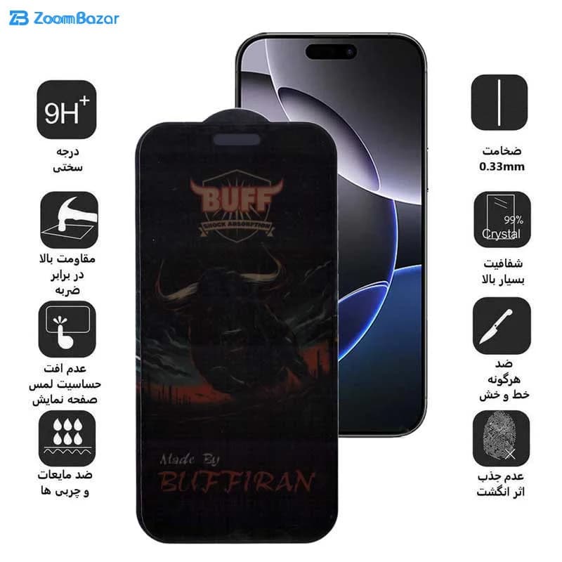 گلس پرایوسی بوف مدل BullRun Privacy Pro مناسب برای گوشی موبایل اپل iPhone 16/15 — تصویر ۱۲