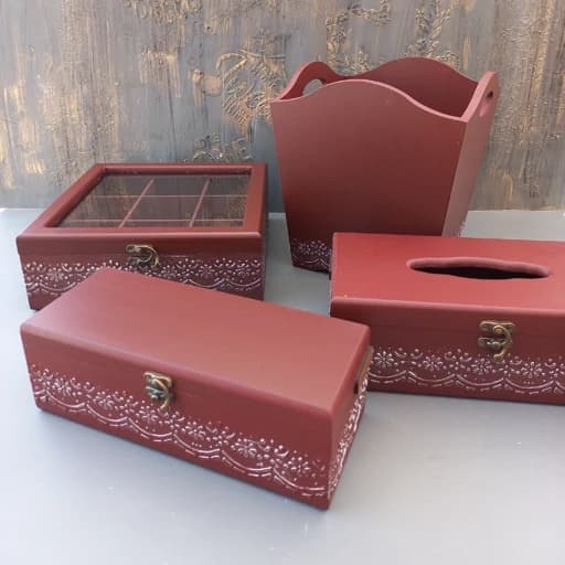 ست چوبی سطل و جعبه دستمال جعبه تی بگ و جا کاردی کامنا مدل 13144077