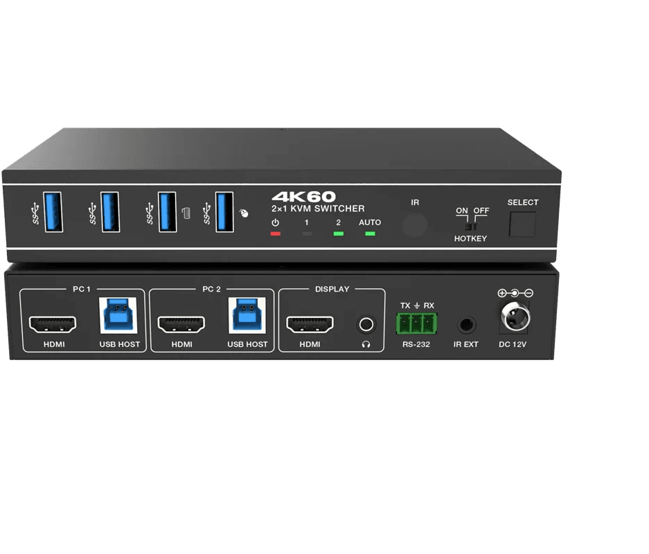 کی وی ام سوئیچ 2 پورت HDMI 2.0/USB 3.0 فرانت مدل FN-K3H21 با رزولوشن 4K@60 به همراه ریموت