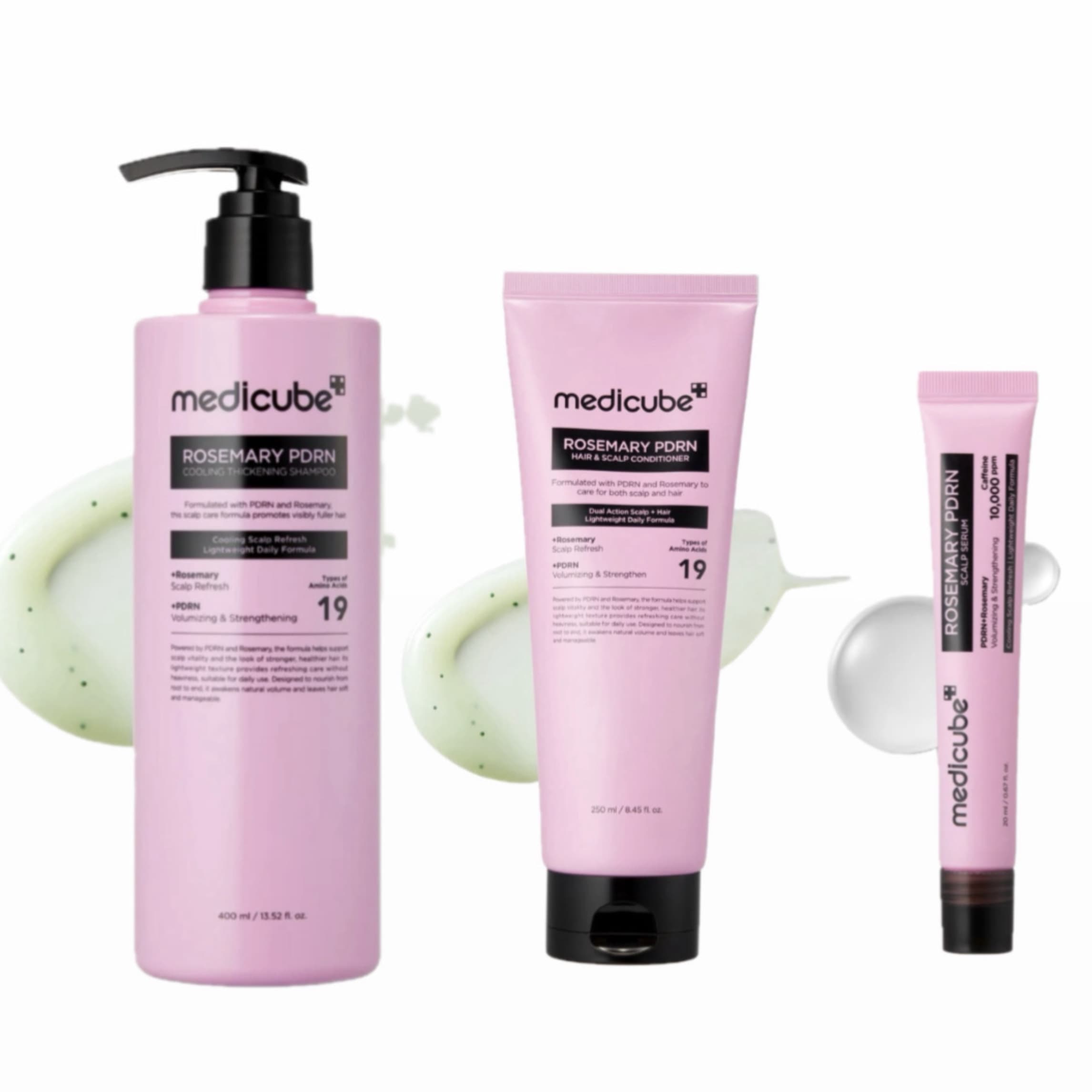 پک سه تایی تقویت کننده و حجم دهنده مو مدی کیوب Medicube مدل Rosemary PDRN Hair Care Set