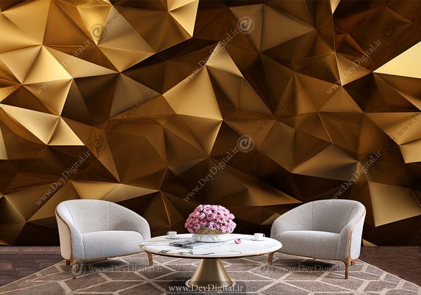 پوستر یواری سه بعدی طرح مثلث های طلایی HQ-1694