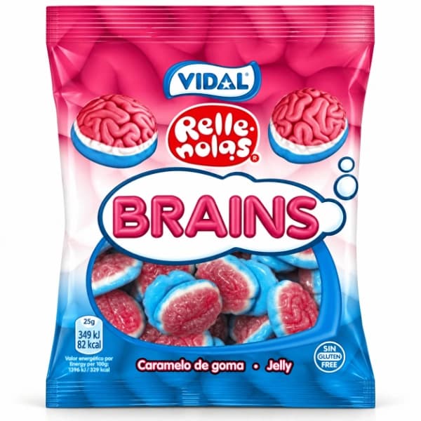 پاستیل مغزی ویدال Vidal Rellenolas Brains طعم توت‌فرنگی وزن 90 گرم
