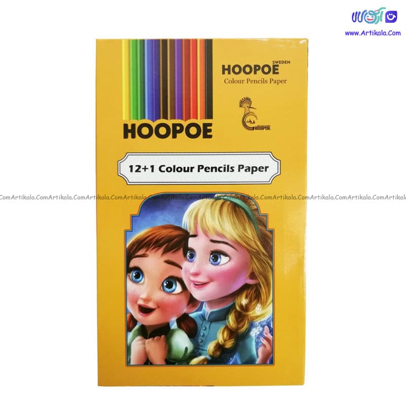 مداد رنگی روزنامه ای ۱+۱۲ رنگ جعبه مقوایی HOOPOE