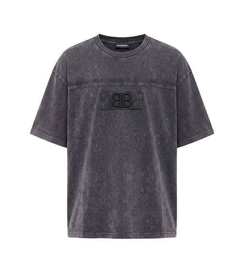 تیشرت یقه گرد مردانه باکسی طرح دار مچینست خاکستری تیره Balenciaga کد 50946