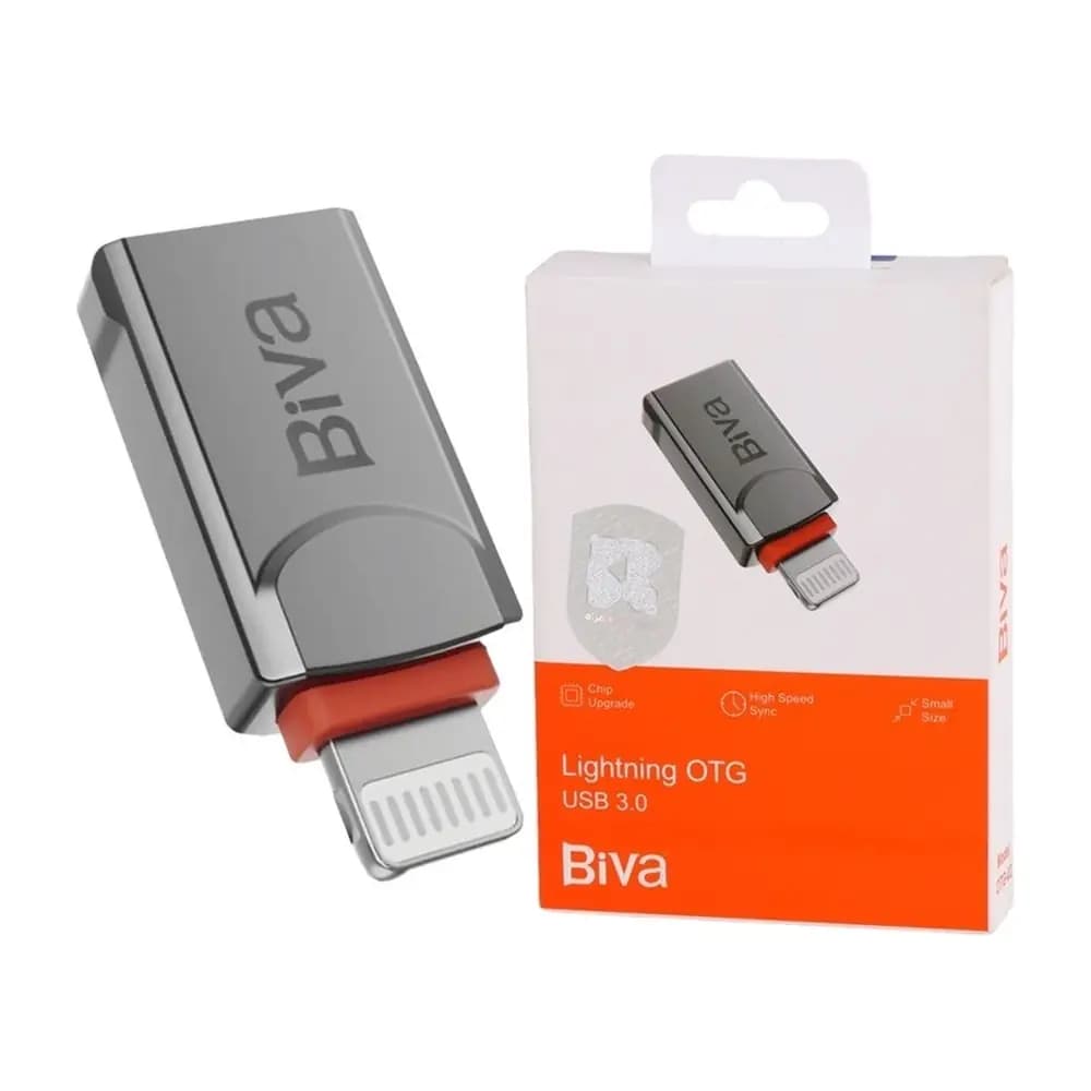 تبدیل OTG لایتنینگ به USB بیوا Biva OTG-02، آیفون و آیپد، خاکستری — تصویر ۳