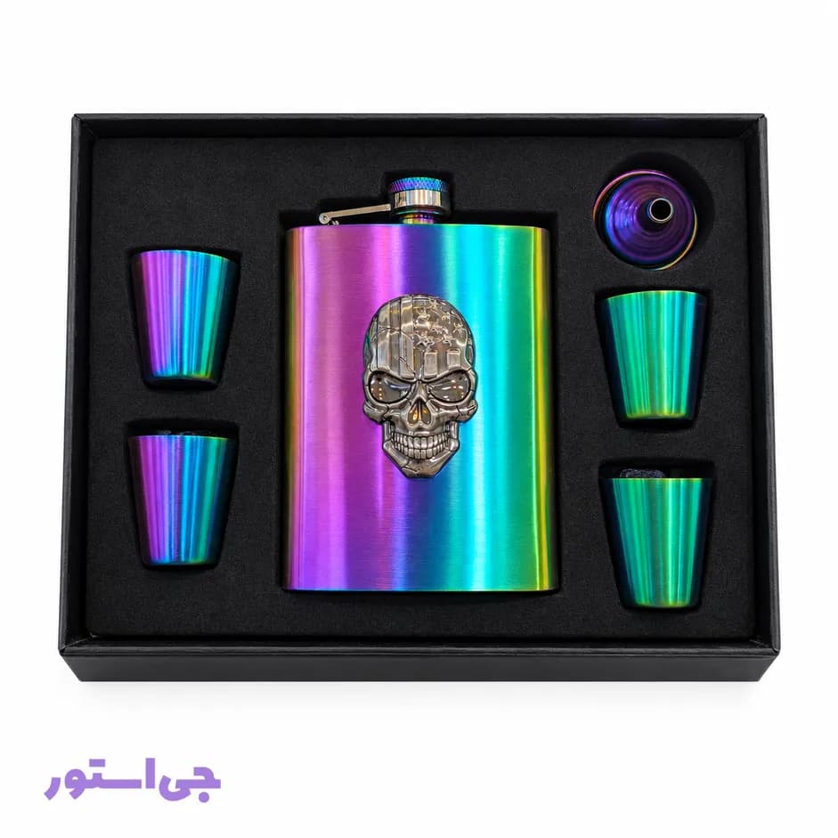 ست قمقمه و شات استیل طرح هولوگرامی اسکلت