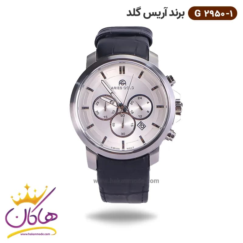 ساعت آریس گلد مردانه بند چرم صفحه سفید G2950/1