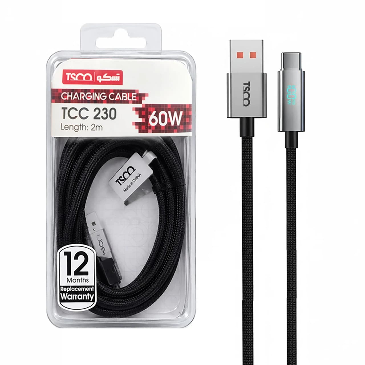 کابل شارژ فست 2 متری TSCO Type-C مدل TCC 230 60W – مشکی