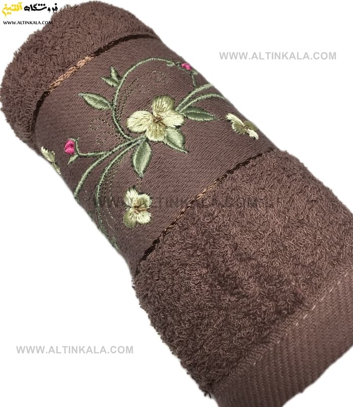 حوله دستی گلدوزی نسکافه ای برند ماندگار سایز 40×80 — تصویر ۳