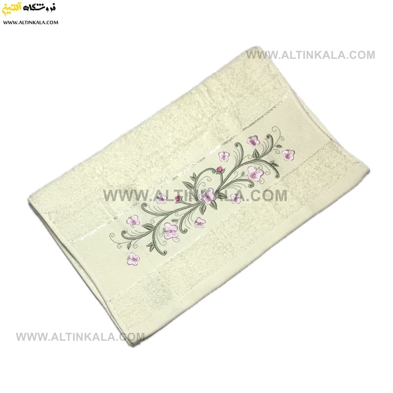 حوله دستی گلدوزی شیری برند ماندگار سایز 40×80