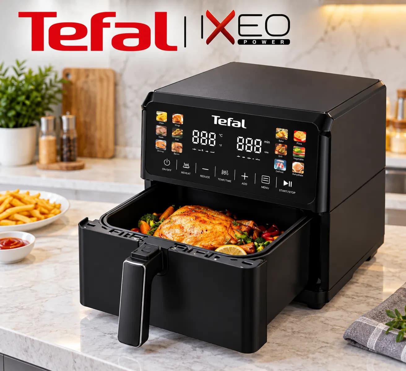 سرخ‌کن بدون روغن تفال مدل TL-2600 ظرفیت ۱۸ لیتر دو سبد با دو المنت حرارتی و توان ۴۰۰۰ وات | Tefal IXEO Power