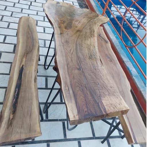میز غذاخوری و نیمکت روستیک چوب درخت گردو 8 نفره کامنا مدل 13152209