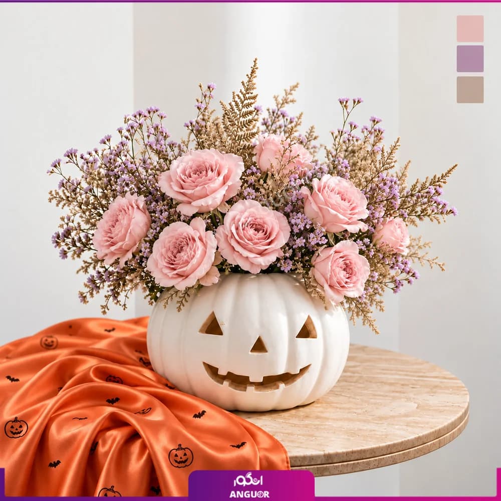 کدوی هالووین به همراه گل رز